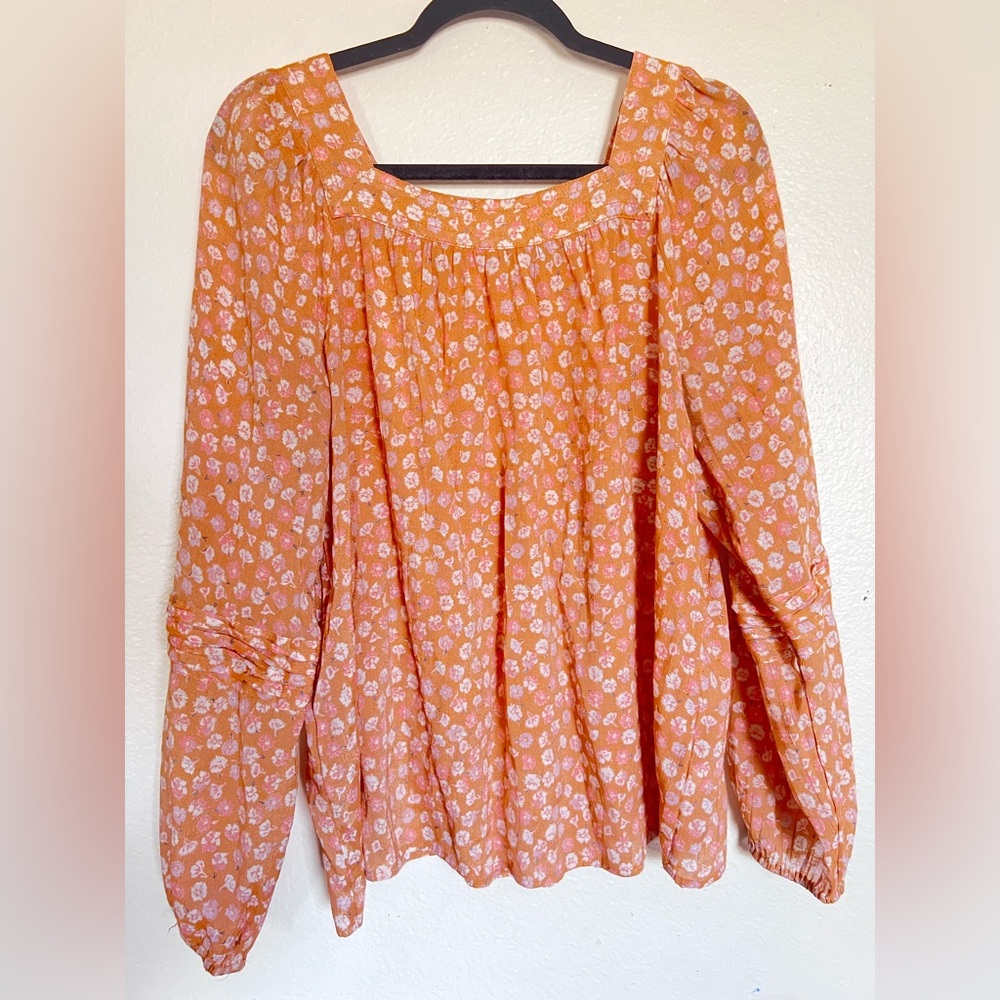 LC Lauren Conrad Orange Floral Blouse